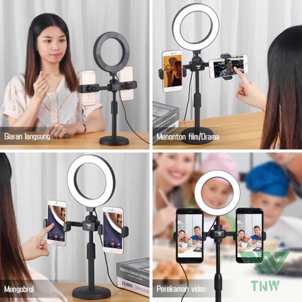 Double Phone Holder with Adjustable Tripod Stand